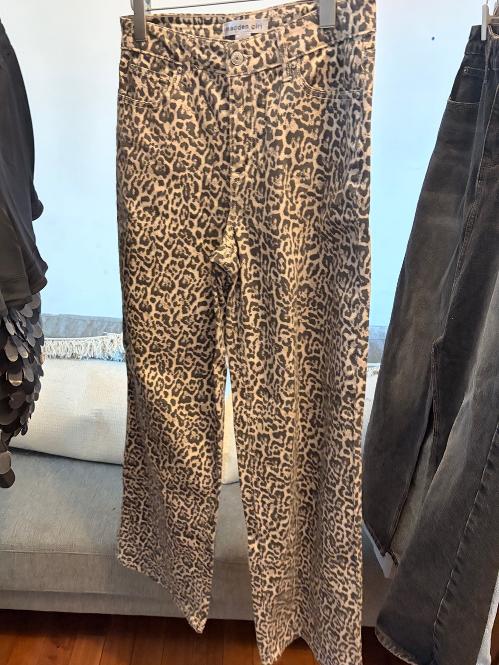 Madden Girl Leopard Print Wide Leg Pants - Beige & Black